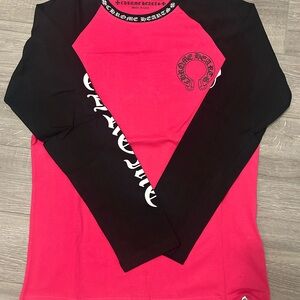Chrome Hearts Kids Hot Pink and Black Raglan Long Sleeve Tee